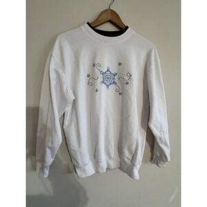 Vintage 90s 80s 00s Mock Turtleneck Sweatshirt Embroidered Snowflake